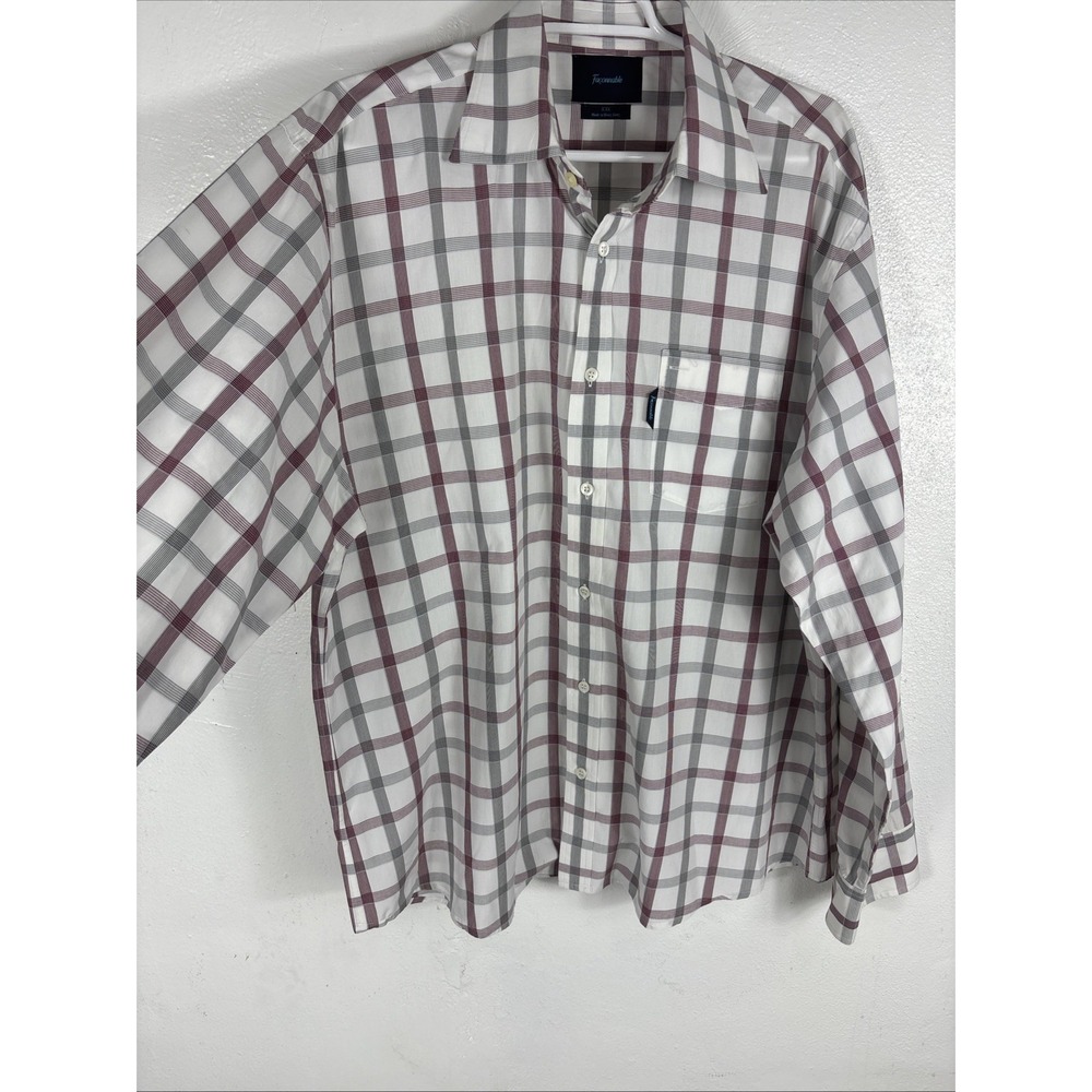 Faconnable Long‎ Sleeve Lightweight Cotton Shirt Sz XXL Maroon Gray Plaid